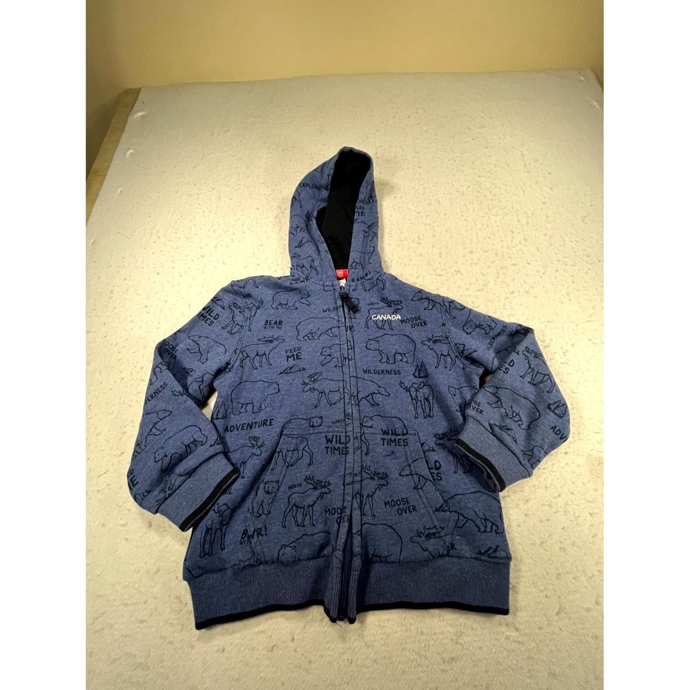 Northern Souvenirs Canada Hoodie Youth 8 Blue Moose‎ Bear Long Sleeve Full Zip